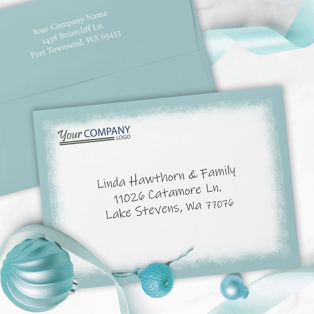 Eucalyptus Green Company Logo Addressed 5x7 Envelope (dusty light turquoise sage green company holiday Christmas card envelopes, logo address printed)