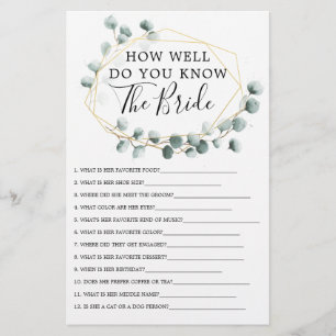 Eucalyptus Green Double Sided Bridal Shower Games