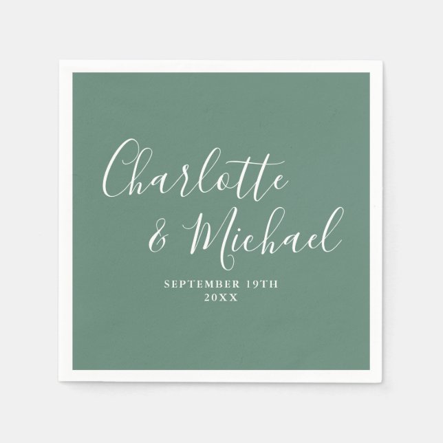 Eucalyptus Green Elegant Modern Script Wedding Napkin (Front)
