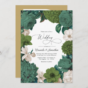 Eucalyptus Green, Fern Olive & Cream Line Wedding Invitation