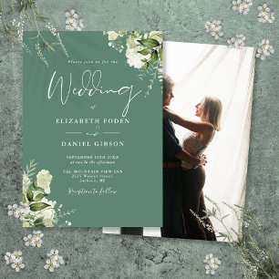 Eucalyptus Green Floral Elegant Photo Wedding Invitation