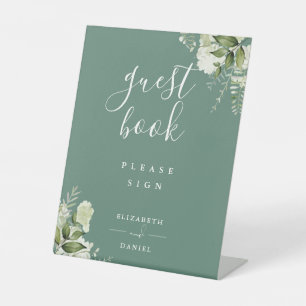 Eucalyptus Green Floral Greenery Guest Book Pedestal Sign