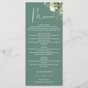 Eucalyptus Green Floral Monogram Wedding Dinner Menu