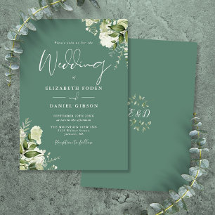 Eucalyptus Green Floral Monogram Wedding Invitation