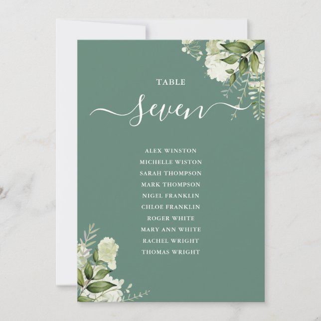 Eucalyptus Green Floral Seating Plan Table Number (Front)
