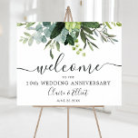 Eucalyptus Green Foliage Anniversary Welcome Sign<br><div class="desc">This wedding anniversary welcome sign features painted watercolor eucalyptus and green leaves.  For more advanced customisation of this design,  please click the BLUE DESIGN TOOL BUTTON. Matching items are also available.</div>
