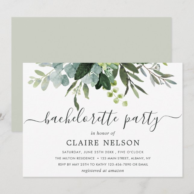 Eucalyptus Green Foliage Bachelorette Party Invitation (Front/Back)