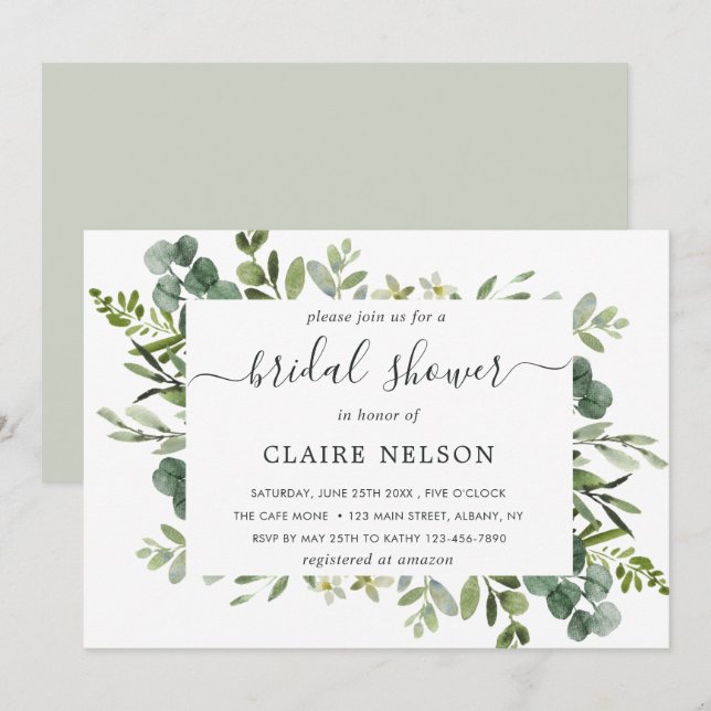 Eucalyptus Green Foliage Bridal Shower Invitation (Front/Back)