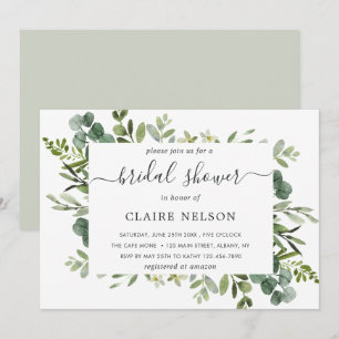 Eucalyptus Green Foliage Bridal Shower Invitation
