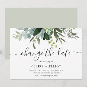 Eucalyptus Green Foliage Change the Date Wedding Invitation