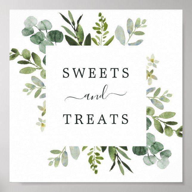 Eucalyptus Green Foliage Dessert Square Table Sign (Front)