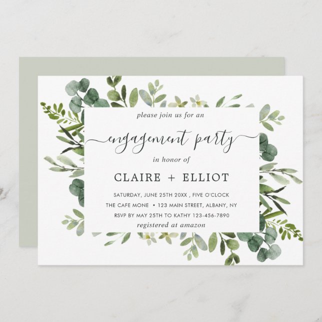 Eucalyptus Green Foliage Engagement Party Invitation (Front/Back)