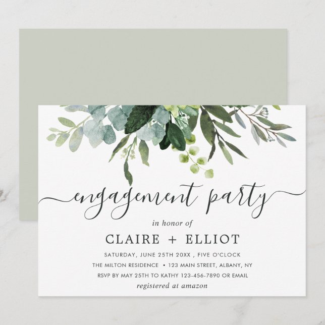 Eucalyptus Green Foliage Engagement Party Invitation (Front/Back)