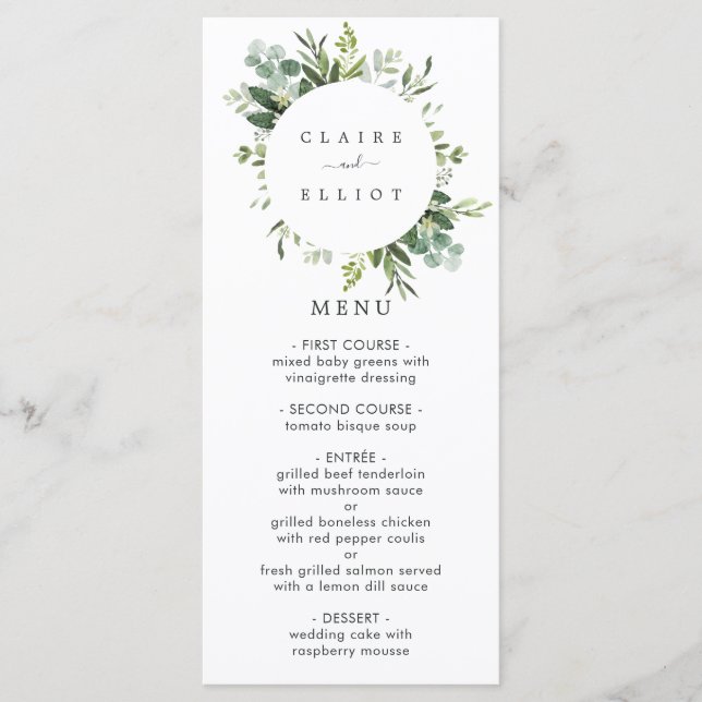 Eucalyptus Green Foliage Menu Card (Front)