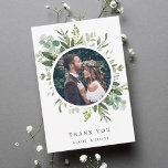 Eucalyptus Green Foliage Photo Thank You Card<br><div class="desc">This photo thank you card features painted watercolor eucalyptus,  green leaves with a circle frame.This will be perfect for weddings,  graduations,  anniversaries and similar events.</div>