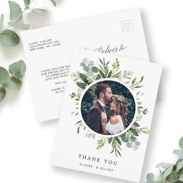 Eucalyptus Green Foliage Photo Thank You Postcard (Front & Back)