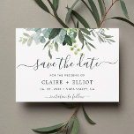 Eucalyptus Green Foliage Save the Date Card<br><div class="desc">This save the date card features painted watercolor eucalyptus,  green leaves with modern calligraphy. For more advanced customisation of this design,  Please click the "Customise further" link.  Matching items are also available.</div>
