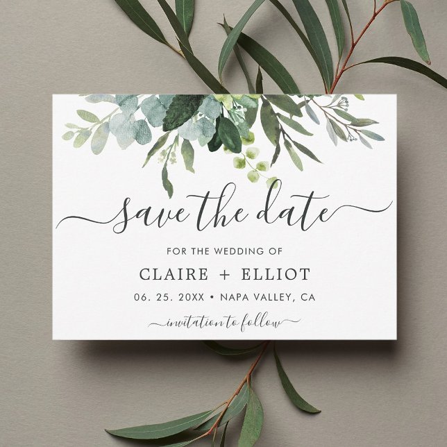 Eucalyptus Green Foliage Save the Date Card (Creator Uploaded)