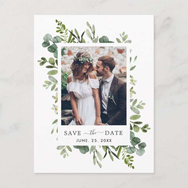 Eucalyptus Green Foliage Save the Date Photo Announcement Postcard (Front)