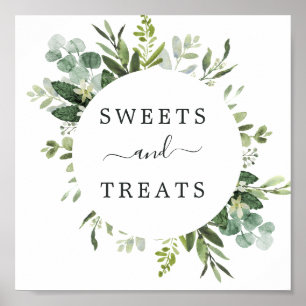 Eucalyptus Green Foliage Square Dessert Table Sign