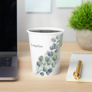 Eucalyptus Green Foliage Watercolor Paper Cups