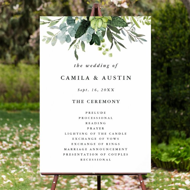 Eucalyptus Green Foliage Wedding Ceremony Program Poster (Creator Uploaded)