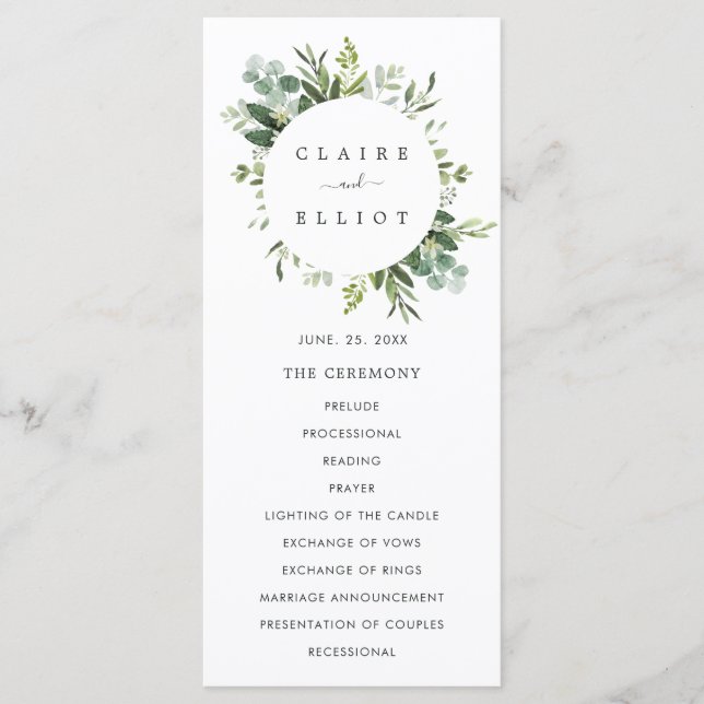 Eucalyptus Green Foliage Wedding Ceremony Program Programme (Front)
