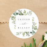 Eucalyptus Green Foliage Wedding Classic Round Sticker<br><div class="desc">This wedding sticker features painted watercolor eucalyptus,  green leaves and square frame. For more advanced customisation of this design,  Please click the "Customise further" link.  Matching items are also available.</div>