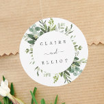 Eucalyptus Green Foliage Wedding Classic Round Sticker<br><div class="desc">This wedding sticker features painted watercolor eucalyptus,  green leaves and circle frame. For more advanced customisation of this design,  Please click the "Customise further" link.  Matching items are also available.</div>