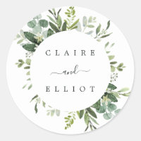 Save the Date Wedding Stickers Envelope Stickers or Labels Envelope Seal  Custom Round Circle Eucalyptus Botanical Round -  UK