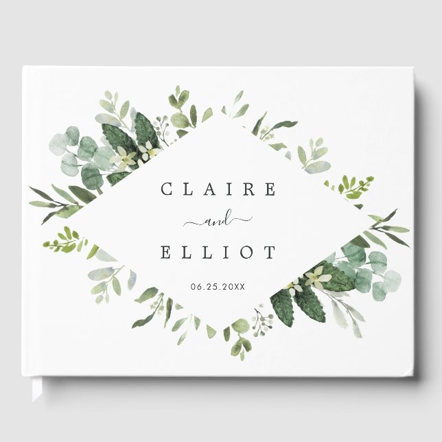 Eucalyptus Green Foliage Wedding Guest Book (Front)