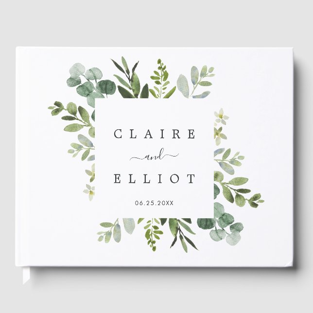 Eucalyptus Green Foliage Wedding Guest Book (Front)