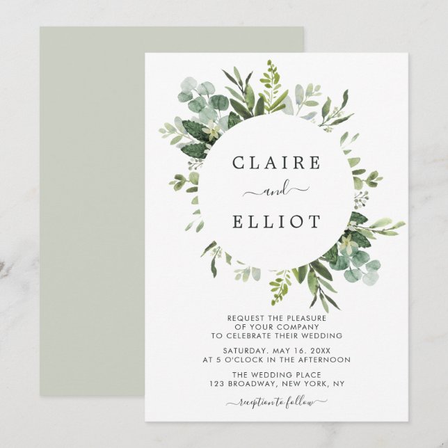 Eucalyptus Green Foliage Wedding Invitation (Front/Back)