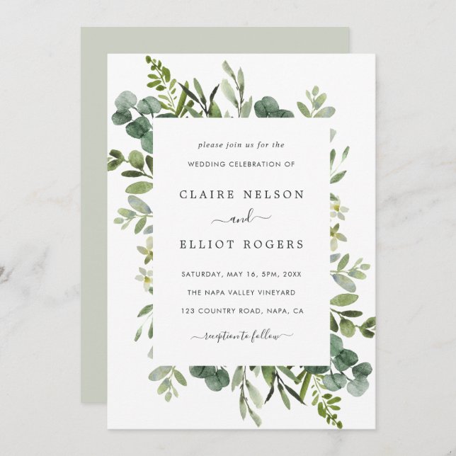 Eucalyptus Green Foliage Wedding Invitation (Front/Back)