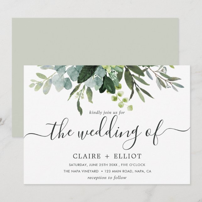 Eucalyptus Green Foliage Wedding Invitation (Front/Back)