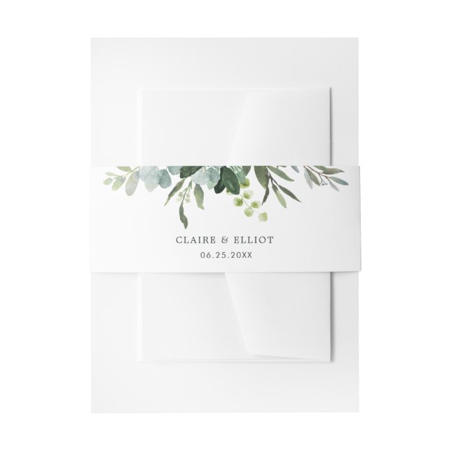 Eucalyptus Green Foliage Wedding Invitation Belly Band (Front Example)