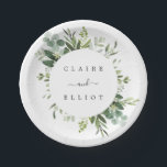 Eucalyptus Green Foliage Wedding Paper Plate<br><div class="desc">This wedding paper plate features painted watercolor eucalyptus,  green leaves and circle frame. For more advanced customisation of this design,  Please click the "Customise further" link.  Matching items are also available.</div>