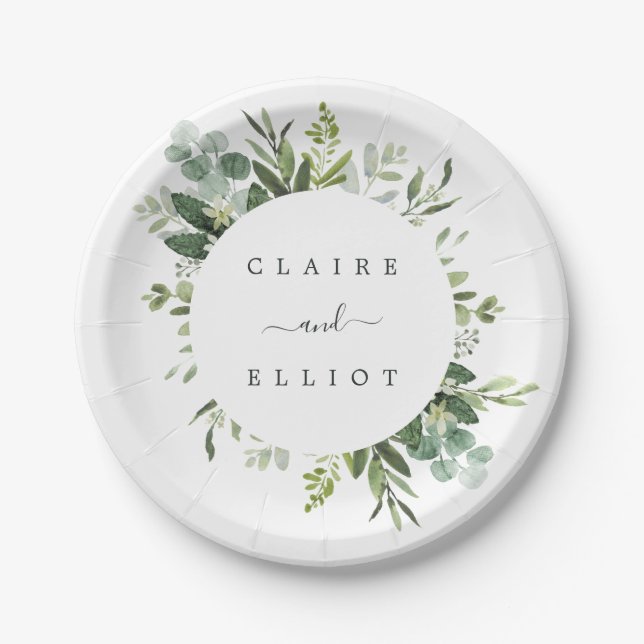 Eucalyptus Green Foliage Wedding Paper Plate (Front)