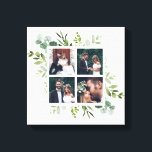 Eucalyptus Green Foliage Wedding Photo Square Canvas Print<br><div class="desc">Create your own beautiful canvas print wall art with your own wedding,  anniversary,  engagement and special event photo. This canvas features painted watercolor eucalyptus,  green leaves with 4 wedding photographs. For more advanced customisation of this design,  Please click the "Customise further" link. Matching items are also available.</div>