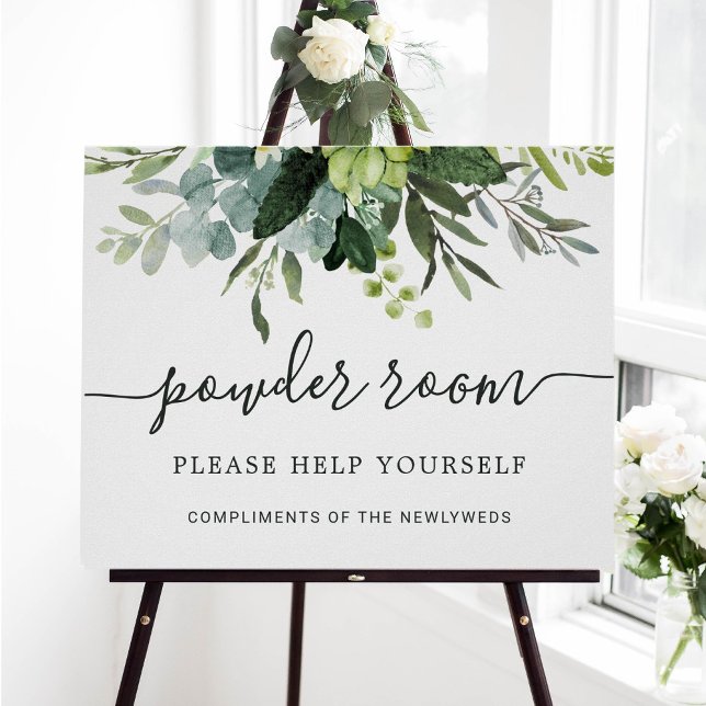 Eucalyptus Green Foliage Wedding Powder Room Sign (Creator Uploaded)