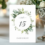 Eucalyptus Green Foliage Wedding Table Number<br><div class="desc">This wedding table number card features painted watercolor eucalyptus,  green leaves and a circular frame. For more advanced customisation of this design,  Please click the "Customise further" link.  Matching items are also available.</div>