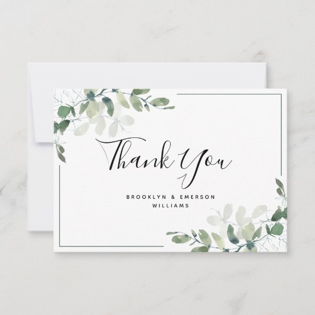 Eucalyptus Green Foliage Wedding  Thank You Card (Front)