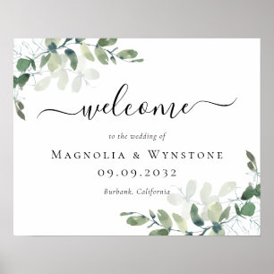 Eucalyptus Green Foliage Wedding Welcome Poster