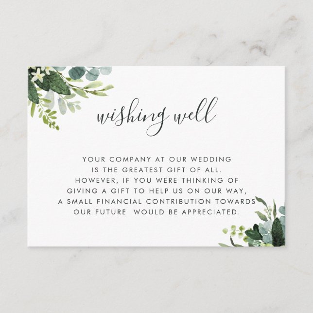 Eucalyptus Green Foliage Wedding Wishing Well  Enclosure Card (Front)