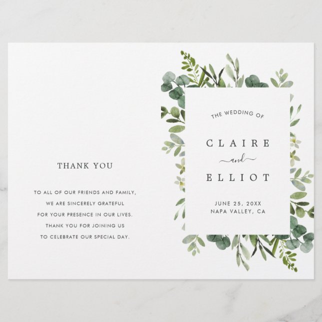 Eucalyptus Green Foliage Wreath Wedding Program (Front)