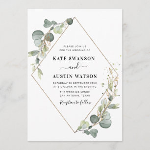 eucalyptus green geometric wedding invitation