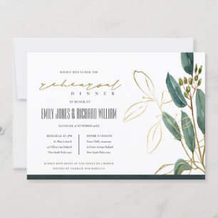 EUCALYPTUS GREEN GOLD FAUNA REHEARSAL DINER INVITE