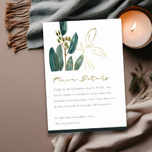 Eucalyptus Green Gold Foliage Wedding Details Enclosure Card
