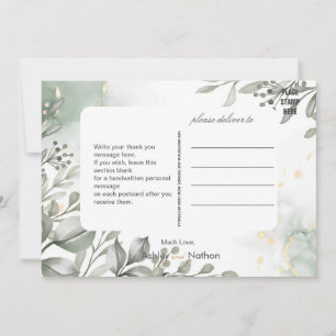 Eucalyptus green & gold watercolour Wedding Invitation