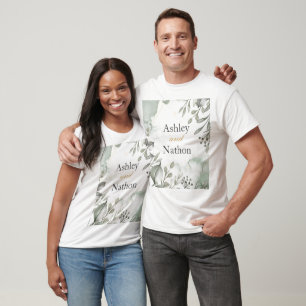Eucalyptus green & gold watercolour Wedding T-Shirt